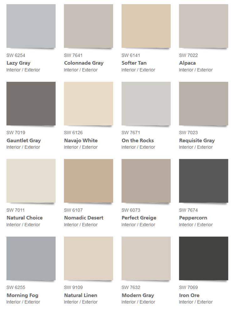 50 самых популярных цветов краски Шервин Вильямс. Серый. Бежевый